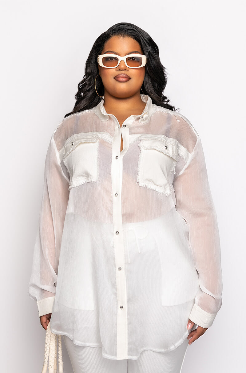 RESORT PLUS ARIA OVERSIZED BUTTON DOWN BLOUSE