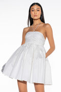 RHINESTONE HALTER FIT AND FLARE DRESS