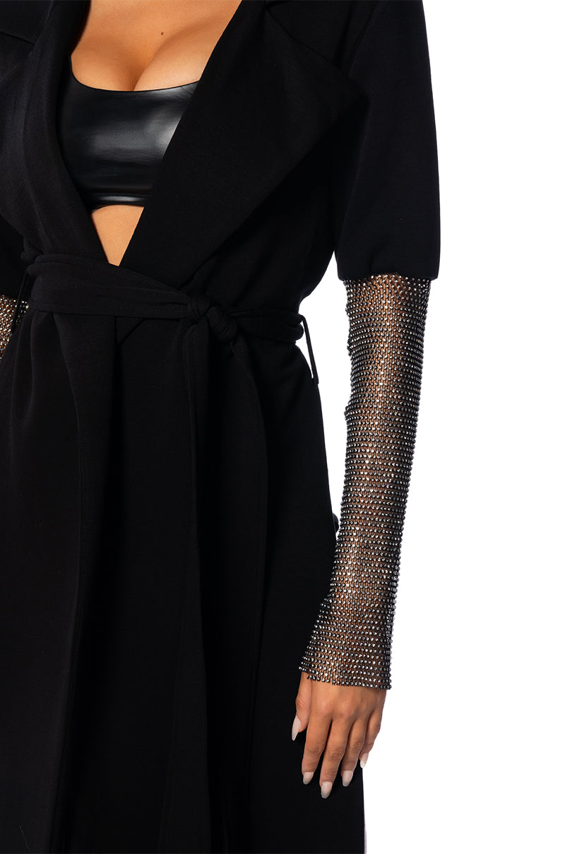 RHINESTONE MESH SLEEVE DUSTER