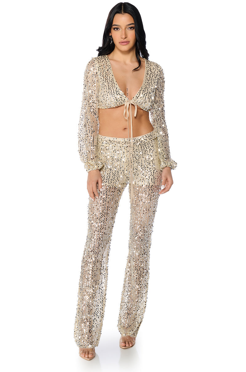 RIGHT DECISION SEQUIN STRAIGHT LEG PANT