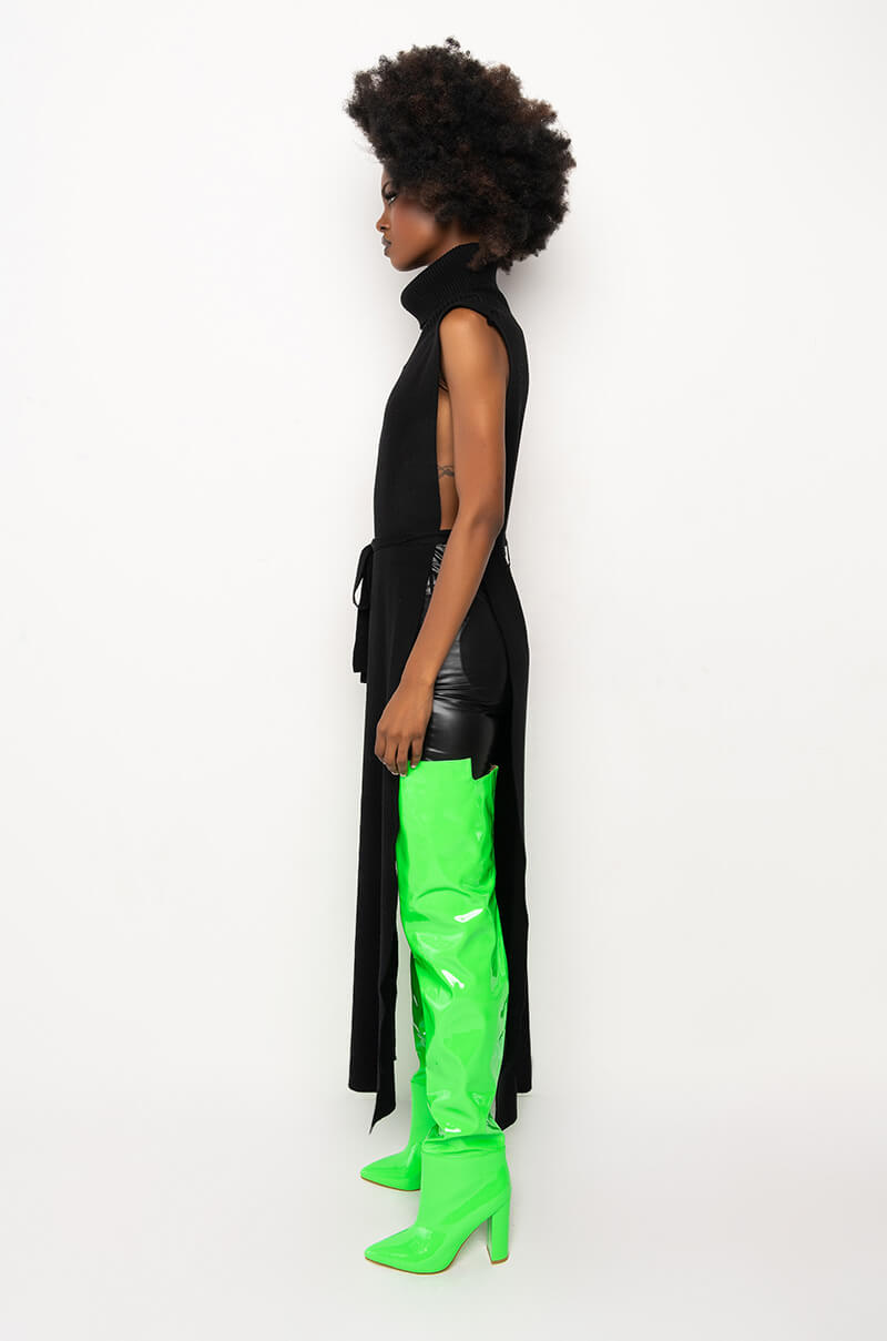 RISKY BUSINESS MOCK NECK OPEN SIDE SWEATER