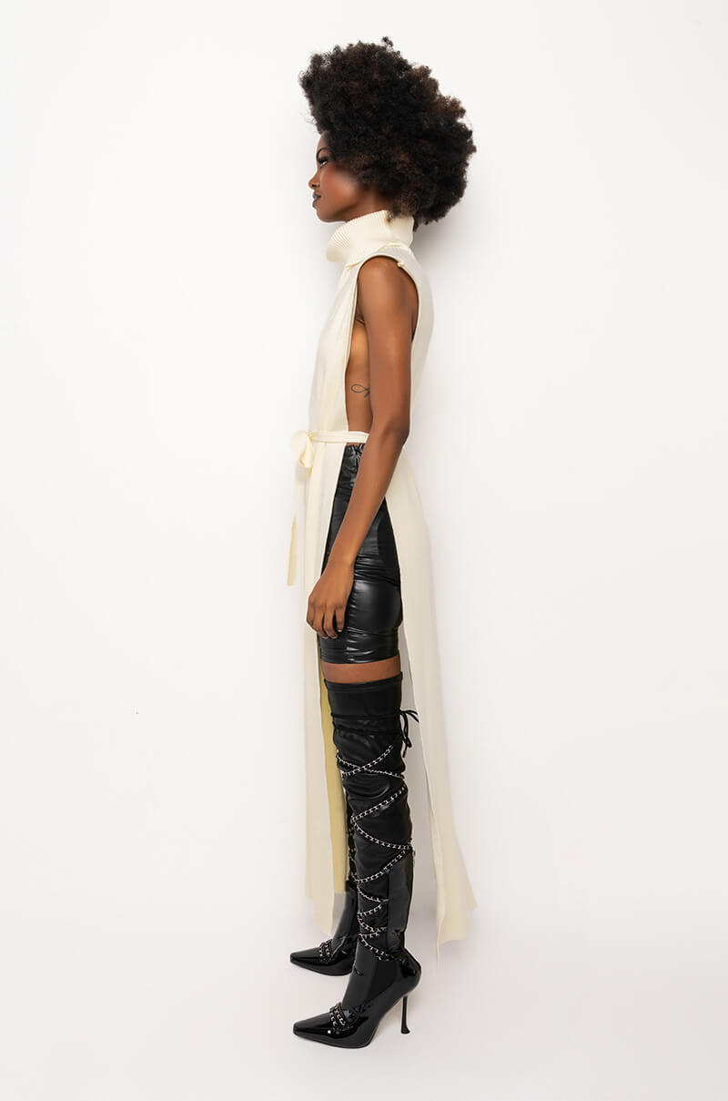 RISKY BUSINESS MOCK NECK OPEN SIDE SWEATER