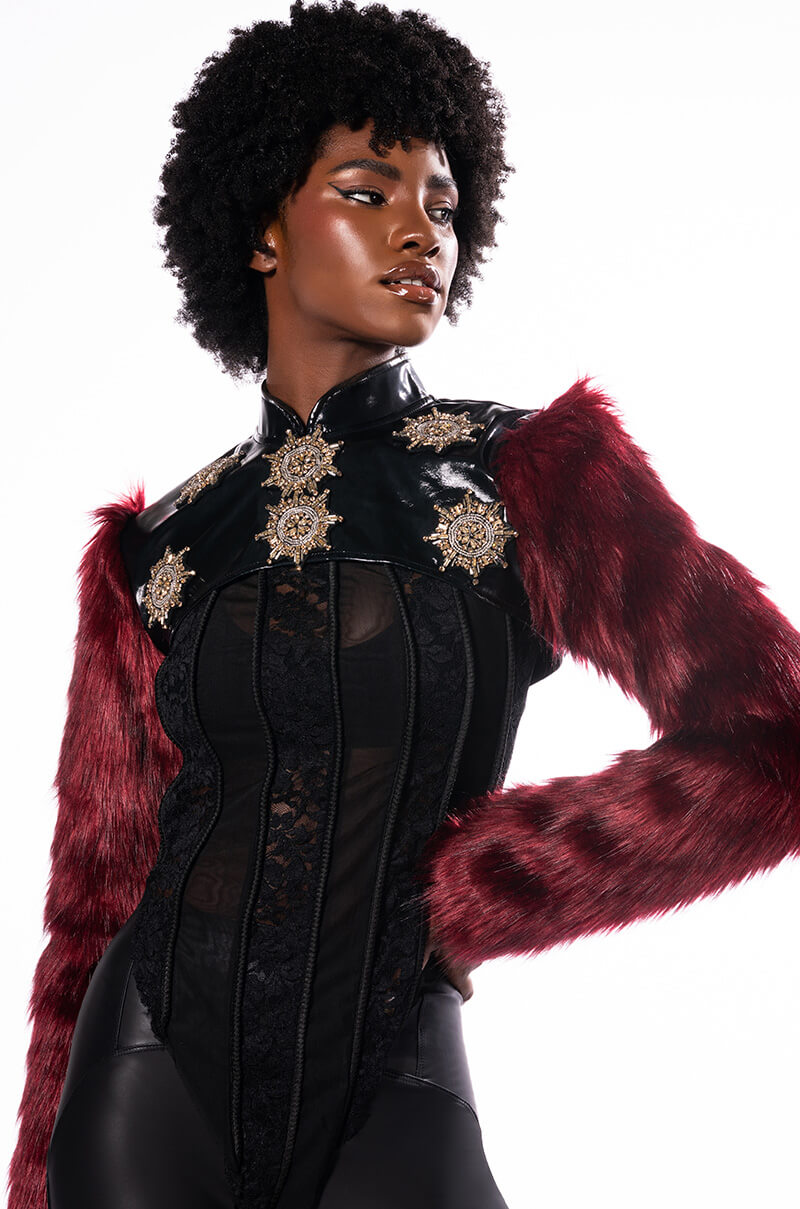 ROCK WITH YOU FAUX FUR LONG SLEEVE CROP TOP