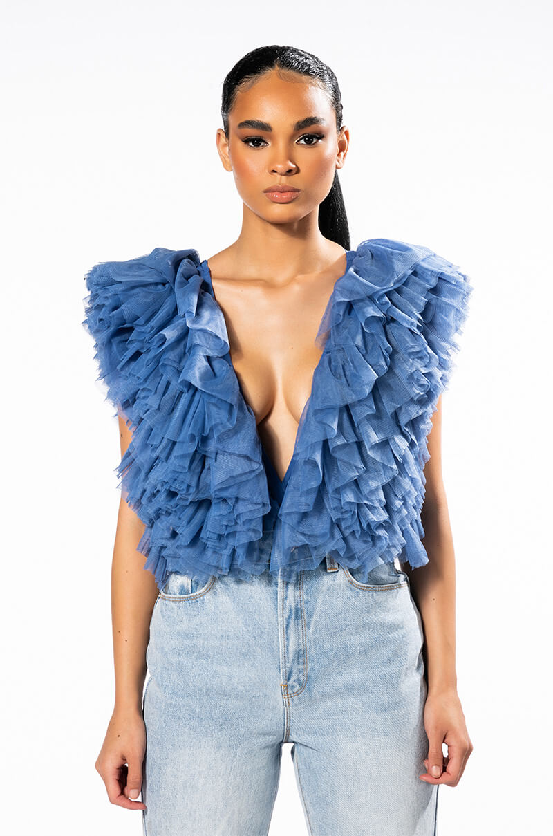 ROMANTIC TULLE RUFFLE BODYSUIT