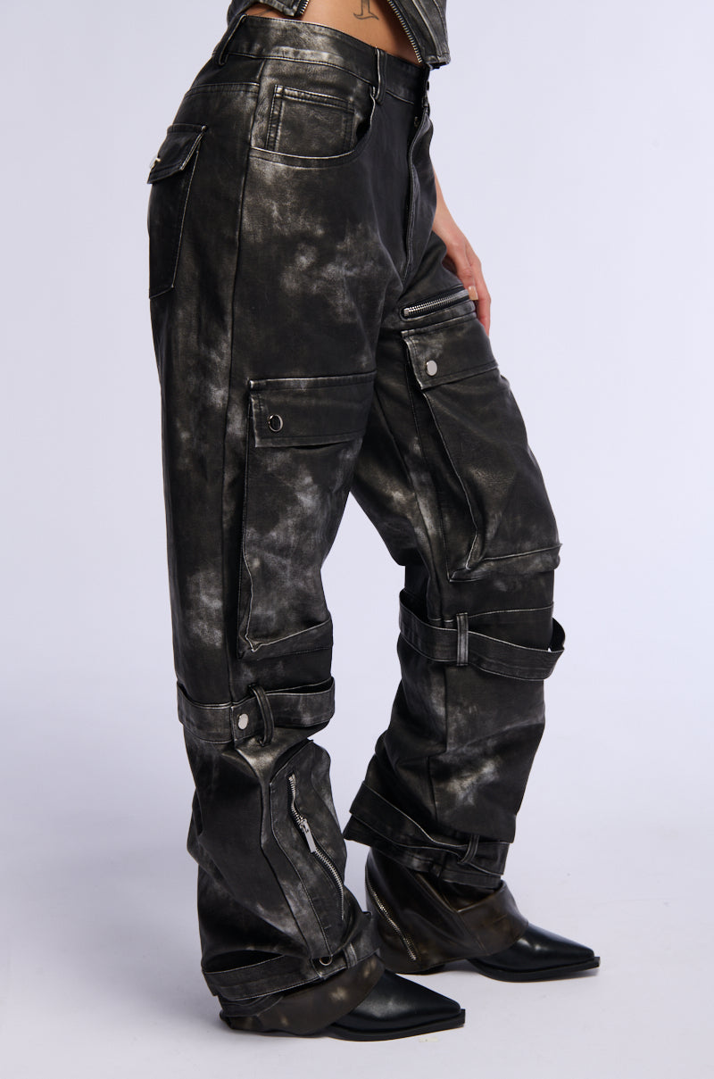 RORY DISTRESSED FAUX LEATHER CARGO PANT