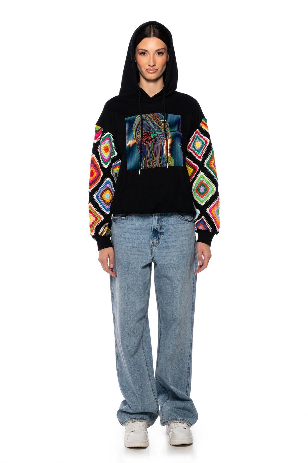 ROSIE CROCHET SLEEVE HOODIE