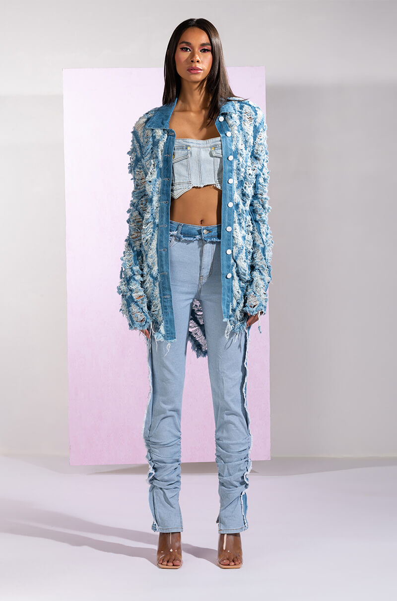 ROYAL FLUSH DISTRESSED DENIM SHACKET
