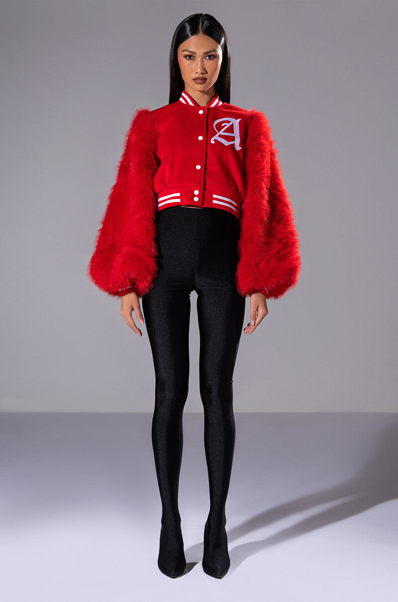 RUELA VARSITY BOMBER WITH FUR SLEEVES