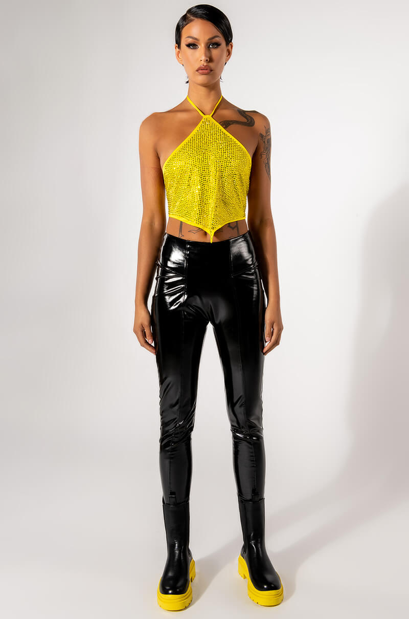 SATURDAZE RHINESTONE HALTER CROP TOP