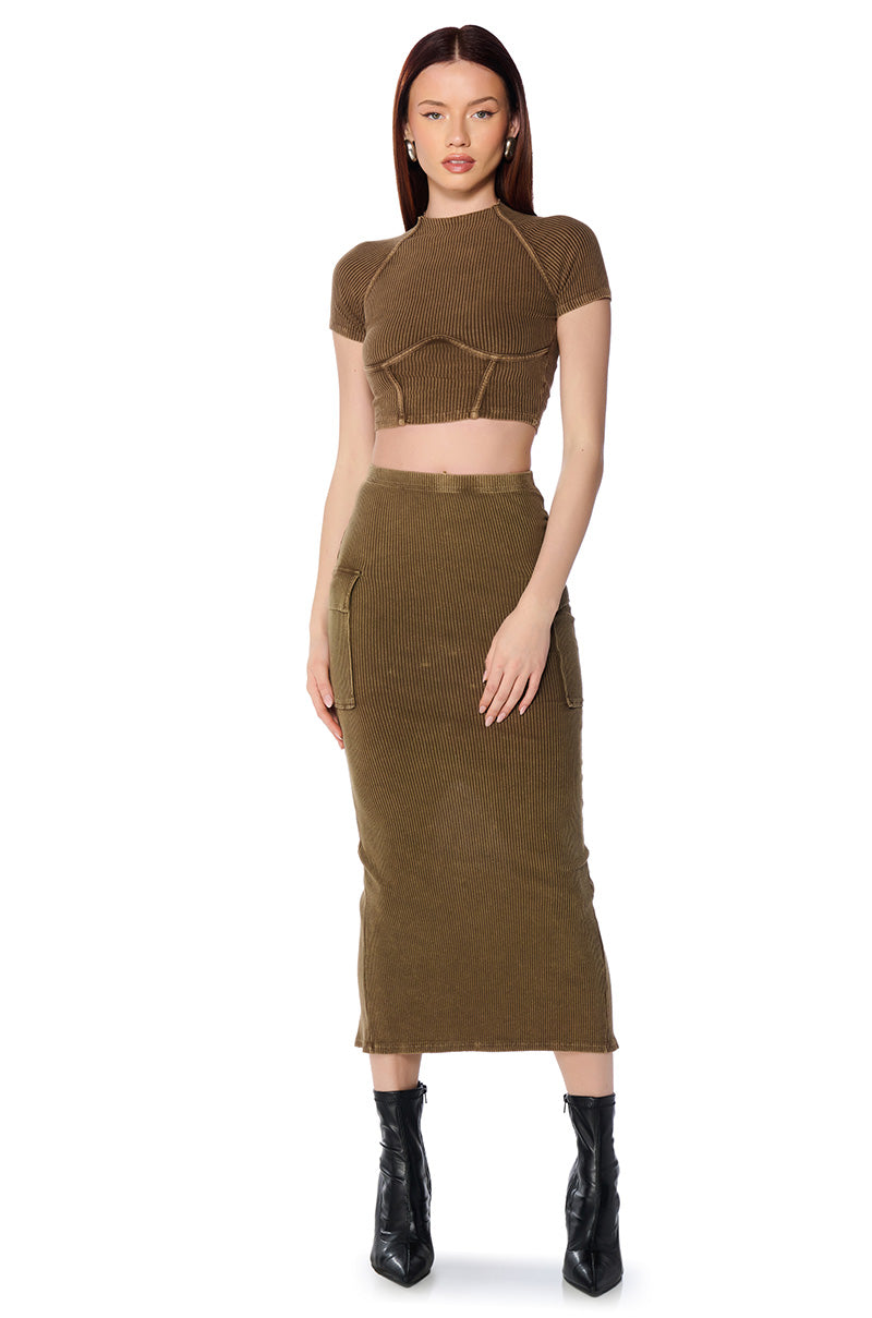 SAVANNAH MINERAL WASH KNIT MIDI SKIRT