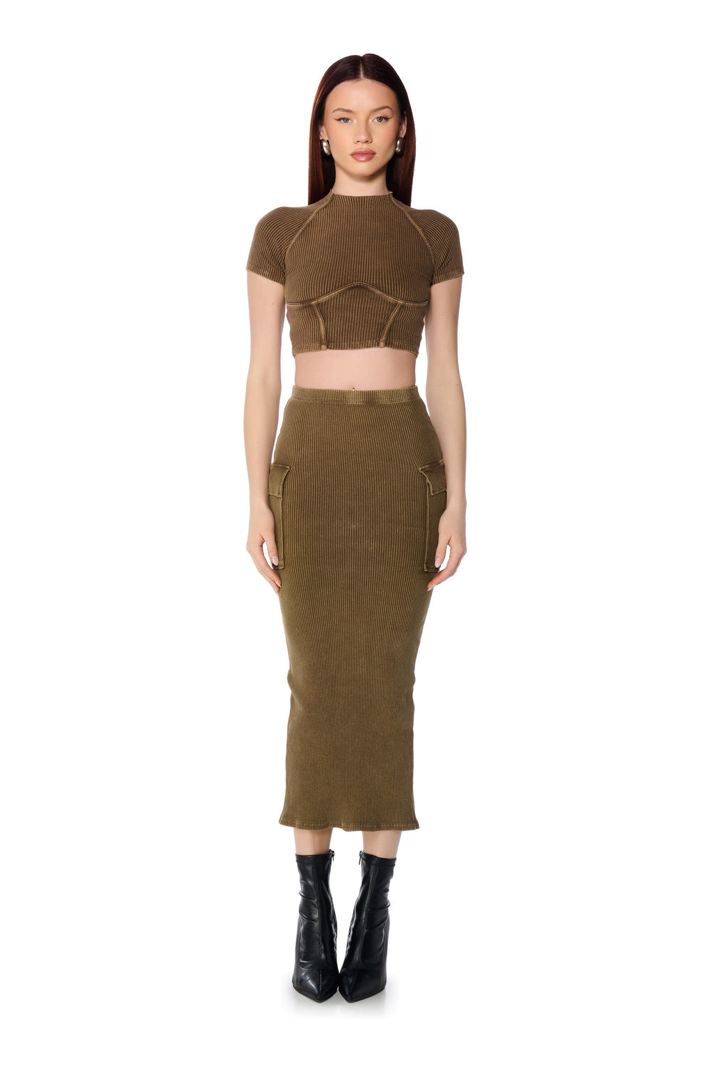 SAVANNAH MINERAL WASH KNIT MIDI SKIRT