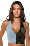SEEING DOUBLE DENIM HALTER TOP