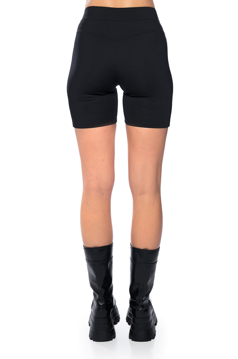 SEND IT UP ZIP FRONT FAUX LEATHER BIKE SHORT