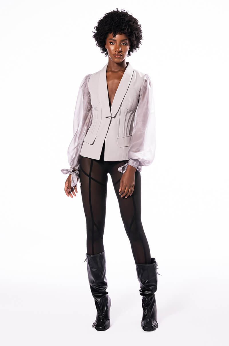 SENTIMENTAL MOOD CHIFFON SLEEVE FITTED BLAZER