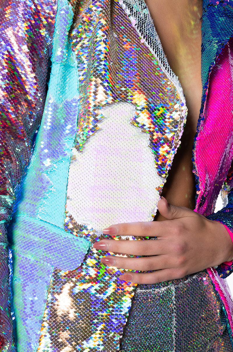SEQUIN COLOR BLOCK BLAZER