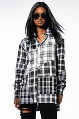 SERVING PLAID BUTTON DOWN BLOUSE