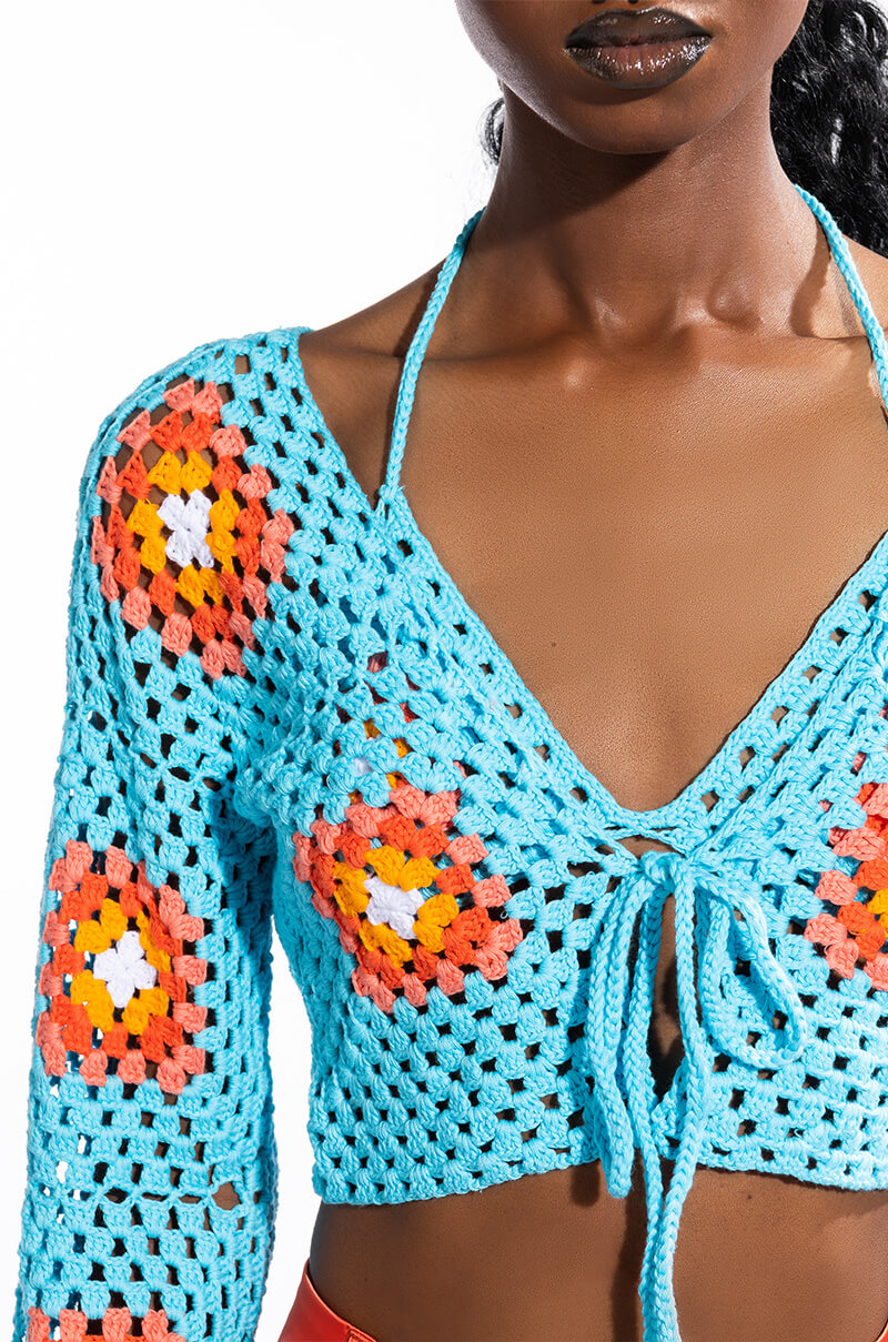 SEYCHELLES SUN CROPPED CROCHET CARDIGAN SET