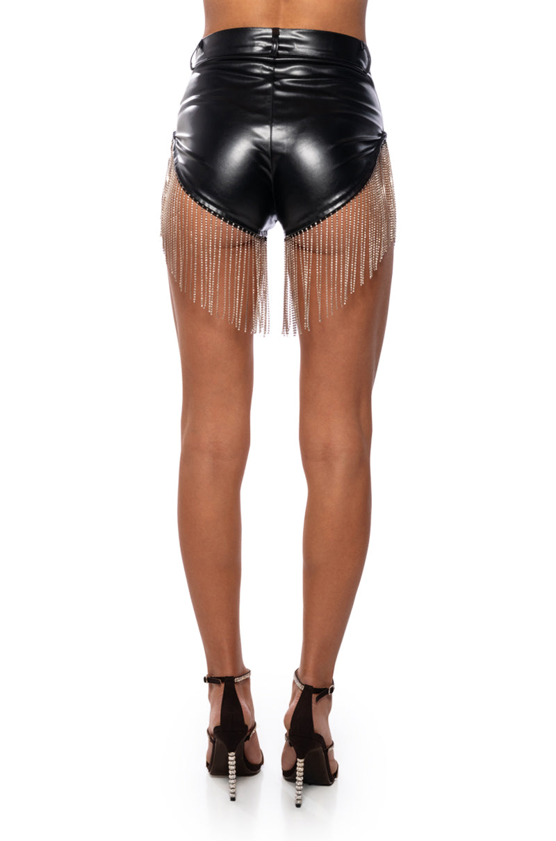 SHAKE A TAIL FEATHER RHINESTONE FRINGE SHORTS