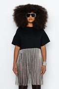 SHAKE IT OFF T SHIRT WITH RHINESTONE FRINGE