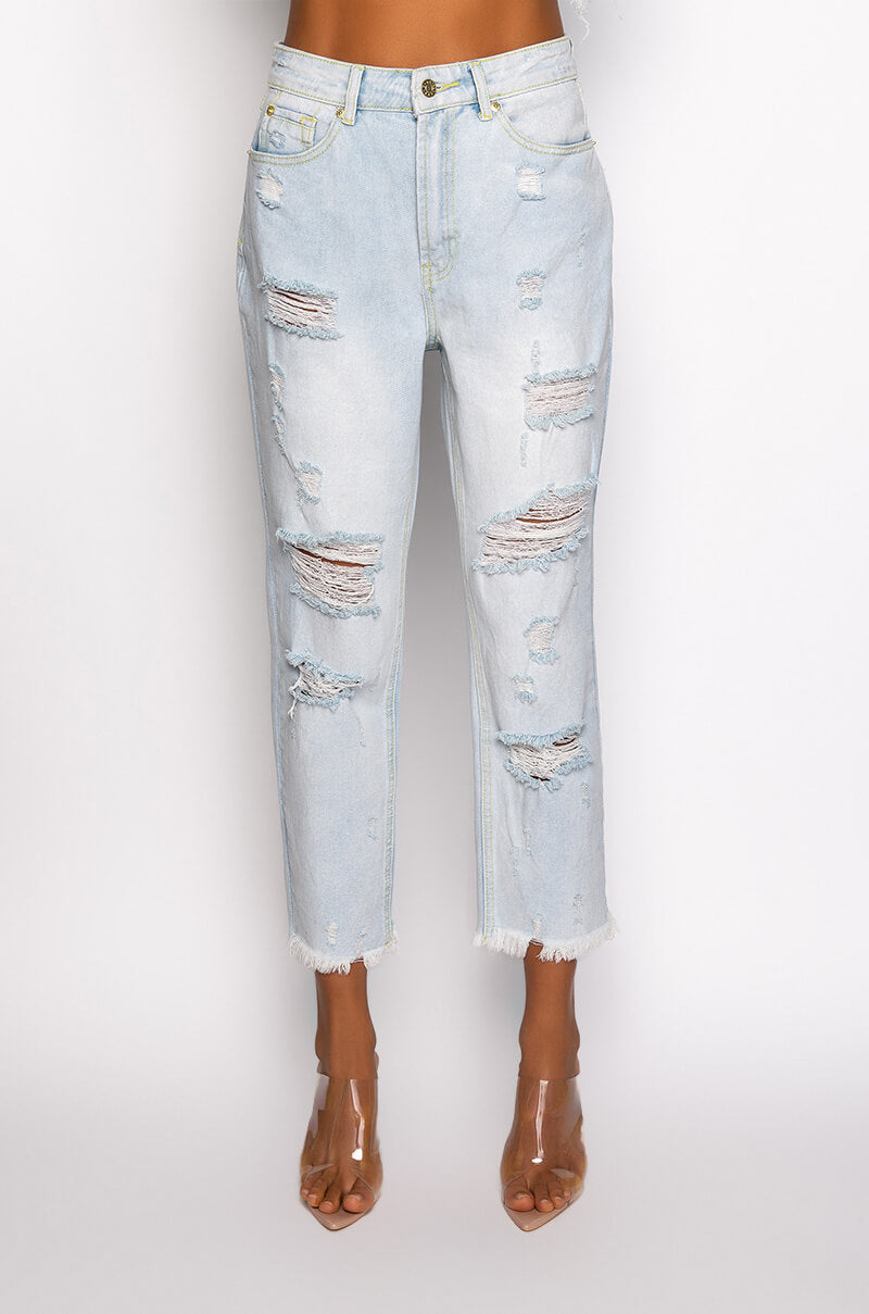 BENVENUTO HIGH RISE DISTRESSED MOM JEANS