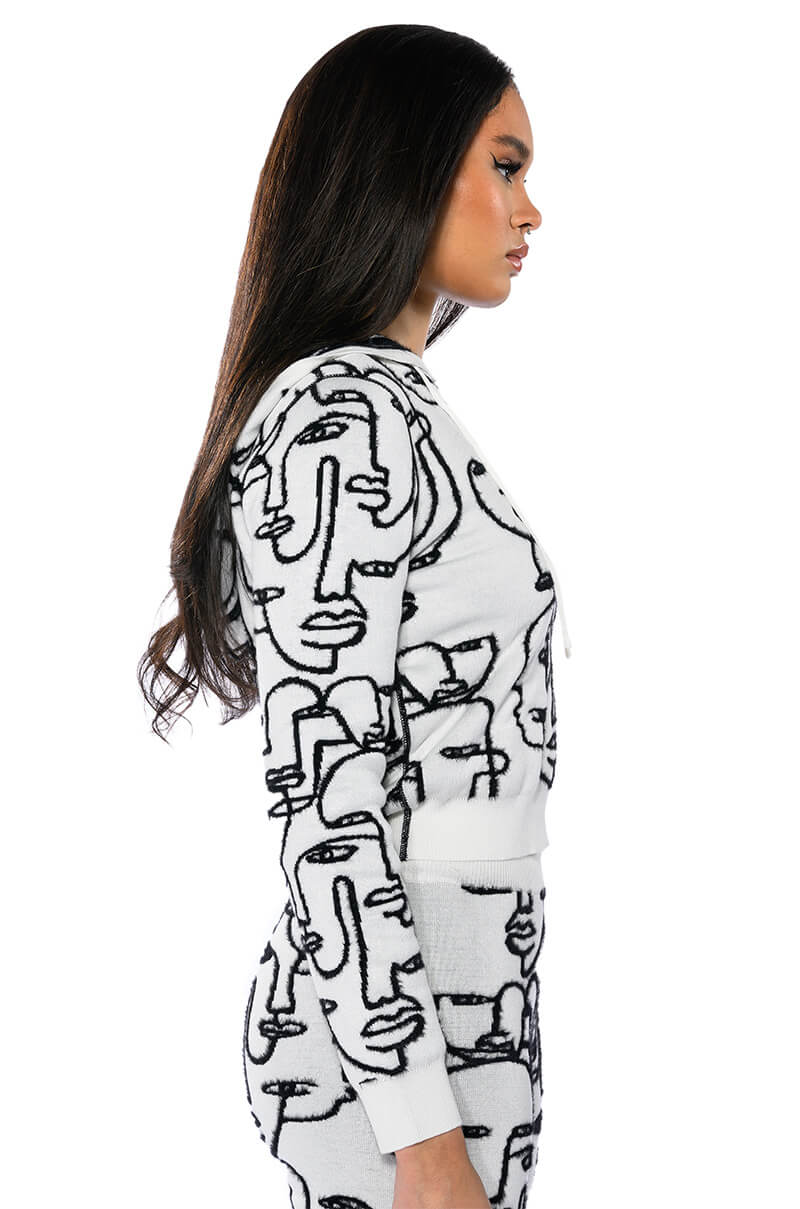 SHE'S GIVING ART LONG SLEEVE HOODED SWEATER