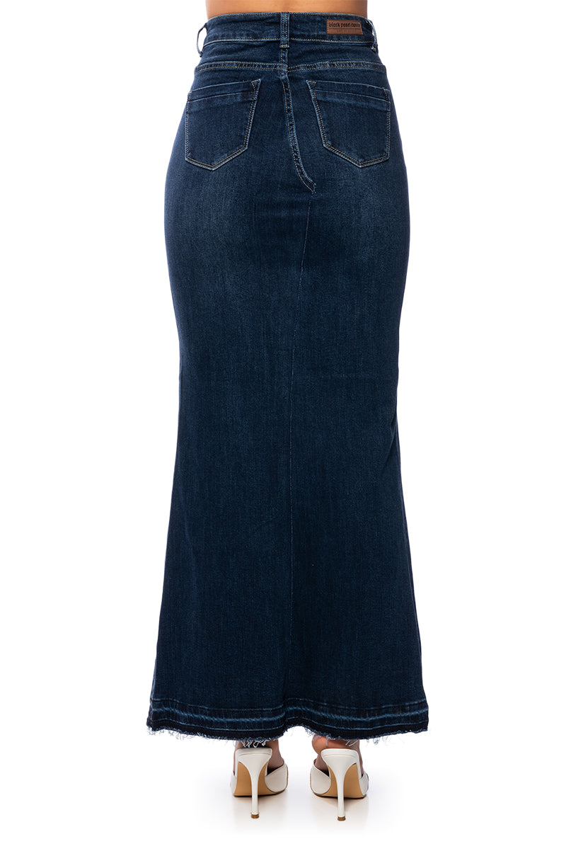 SHOW IT OFF FRONT SLIT DENIM MAXI SKIRT