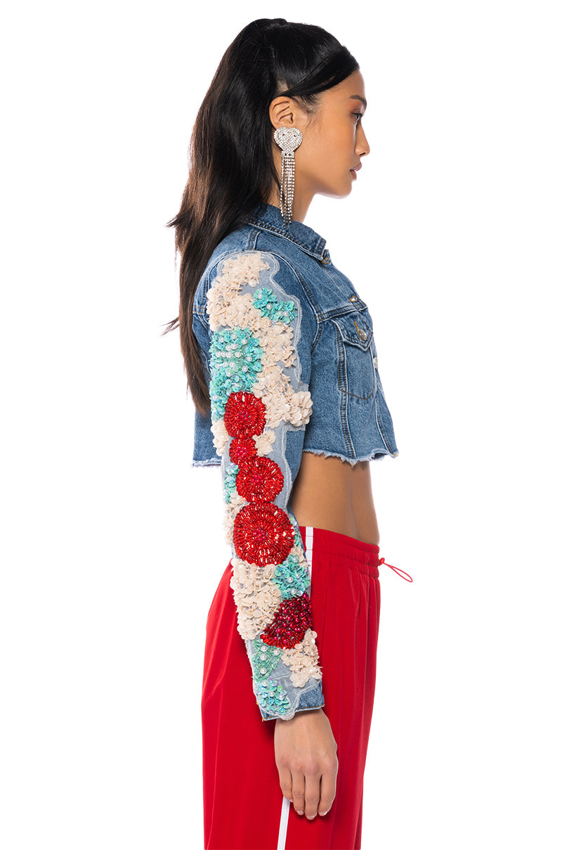 SHOW OFF APPLIQUE DENIM JACKET