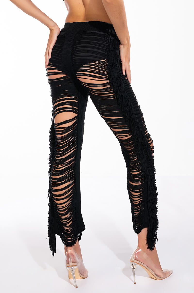 SHREDDED HIGH WAIST KNIT PANTS
