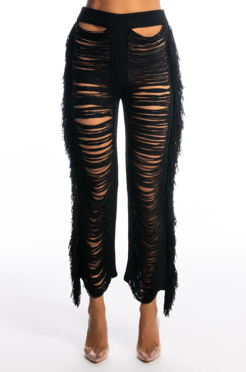 SHREDDED HIGH WAIST KNIT PANTS
