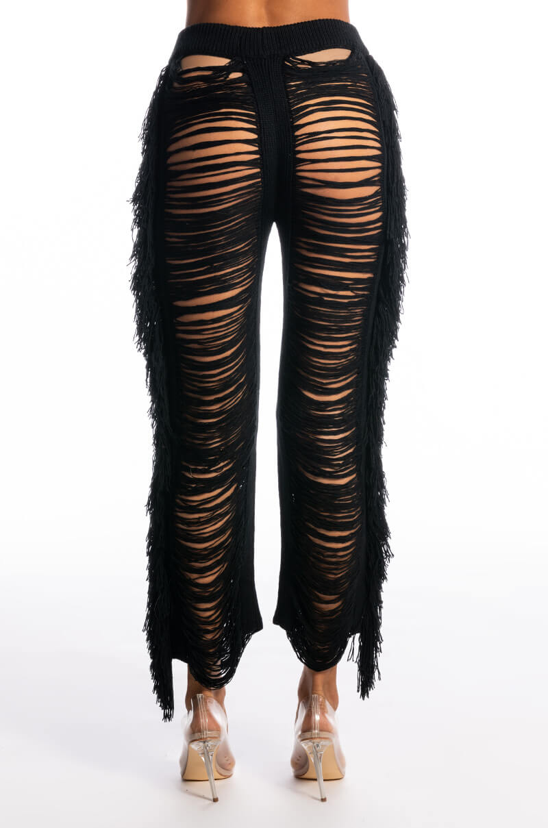 SHREDDED HIGH WAIST KNIT PANTS