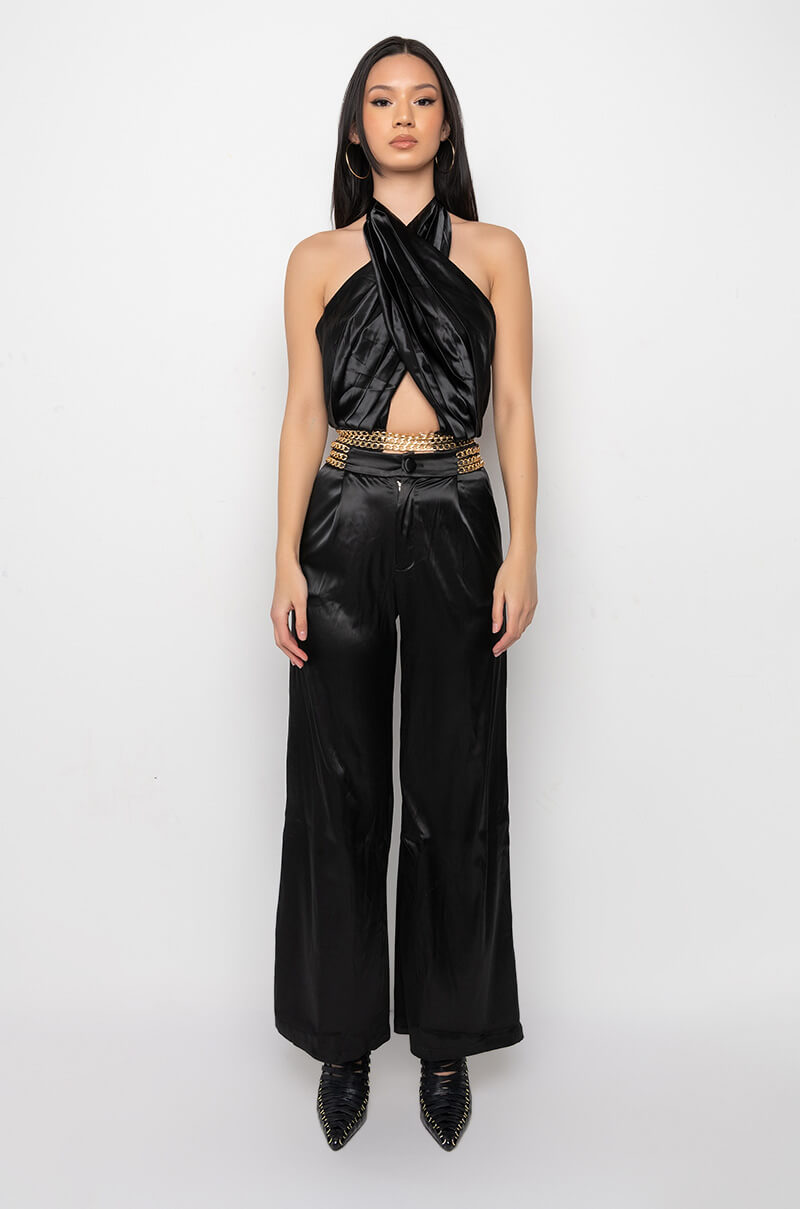 SIL VOUS PLAIT CHAIN DETAIL PALAZZO PANT