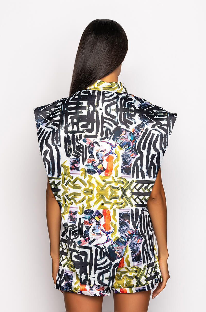 SKYART X AKIRA SATIN BUTTON UP BLOUSE