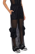 CARGO POCKET MESH SHEER JOGGER IN BLACK