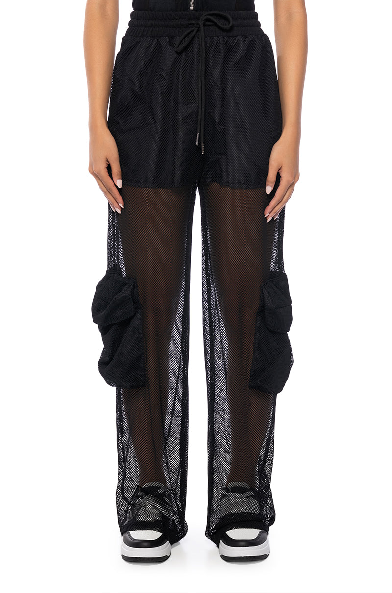 CARGO POCKET MESH SHEER JOGGER IN BLACK