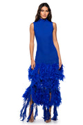 SLEEK AND CHIC FEATHER MAXI DRESS