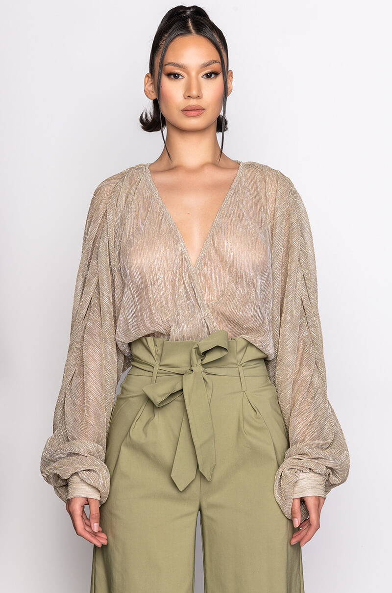 SLOW MOTION LONG SLEEVE WRAP FRONT BODYSUIT