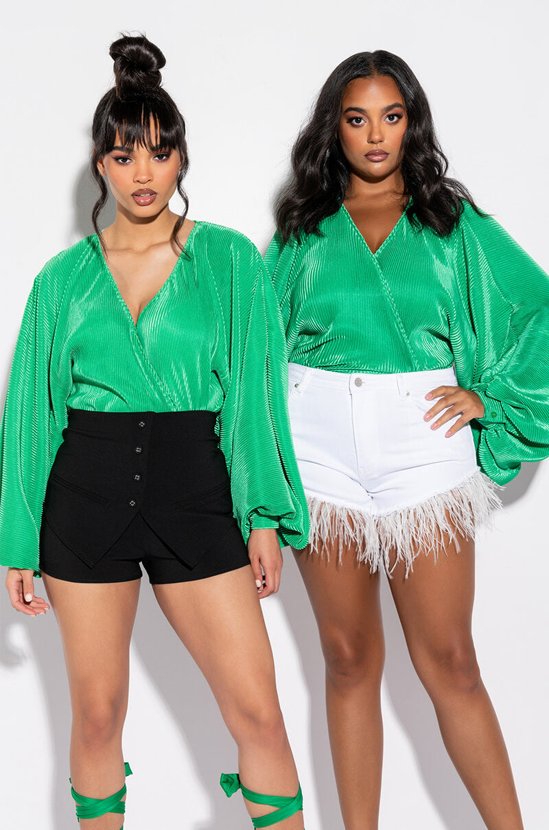 SLOW MOTION LONG SLEEVE WRAP FRONT BODYSUIT