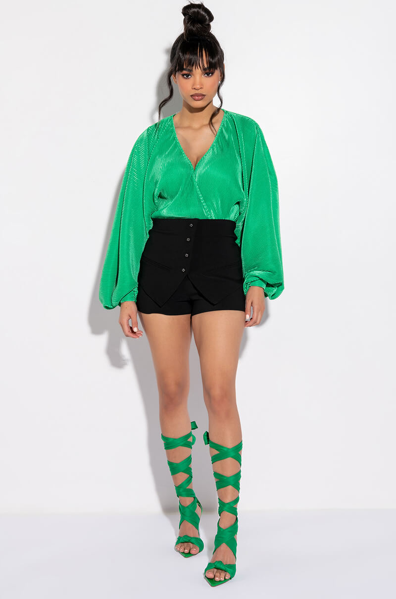 SLOW MOTION LONG SLEEVE WRAP FRONT BODYSUIT