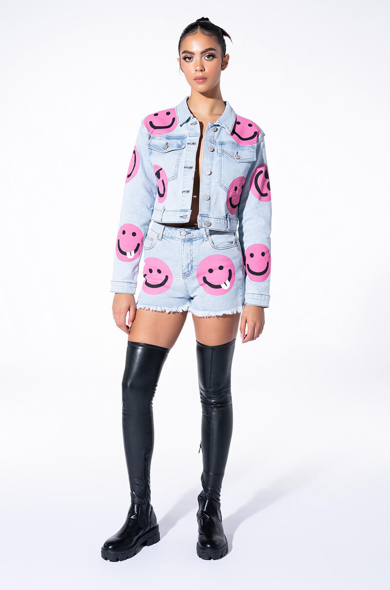 SMILEY FACE DENIM SHORTS