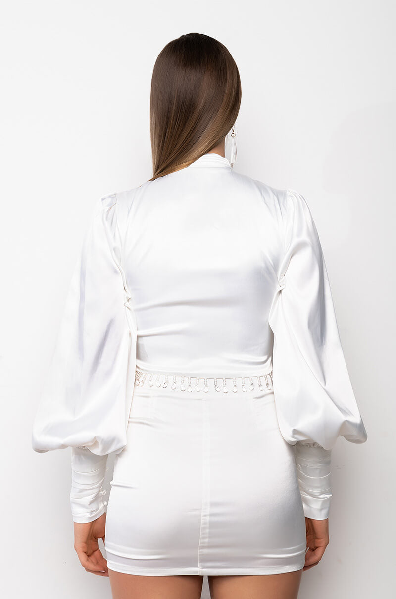 SNEAKY LINK BEADED SATIN CROP BLOUSE