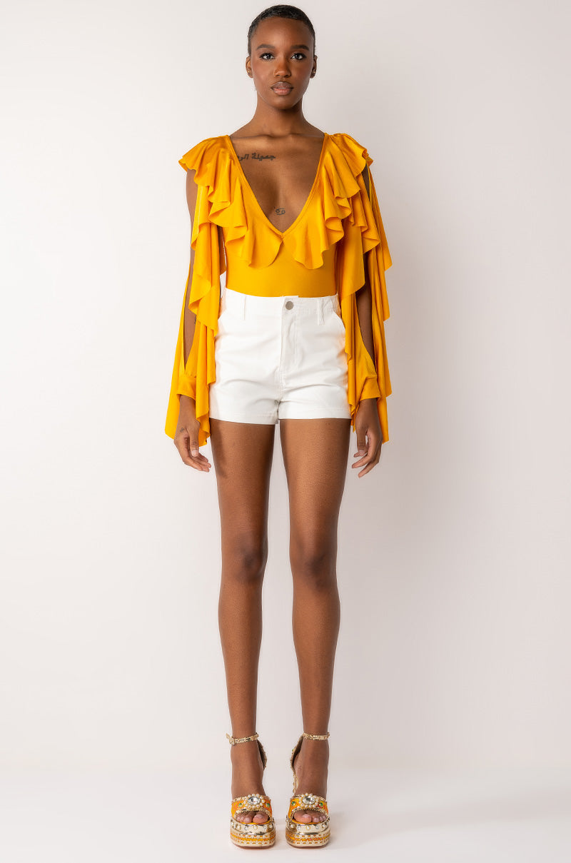 SOAK UP THE SUN CASCADING SLEEVES VNECK BODYSUIT