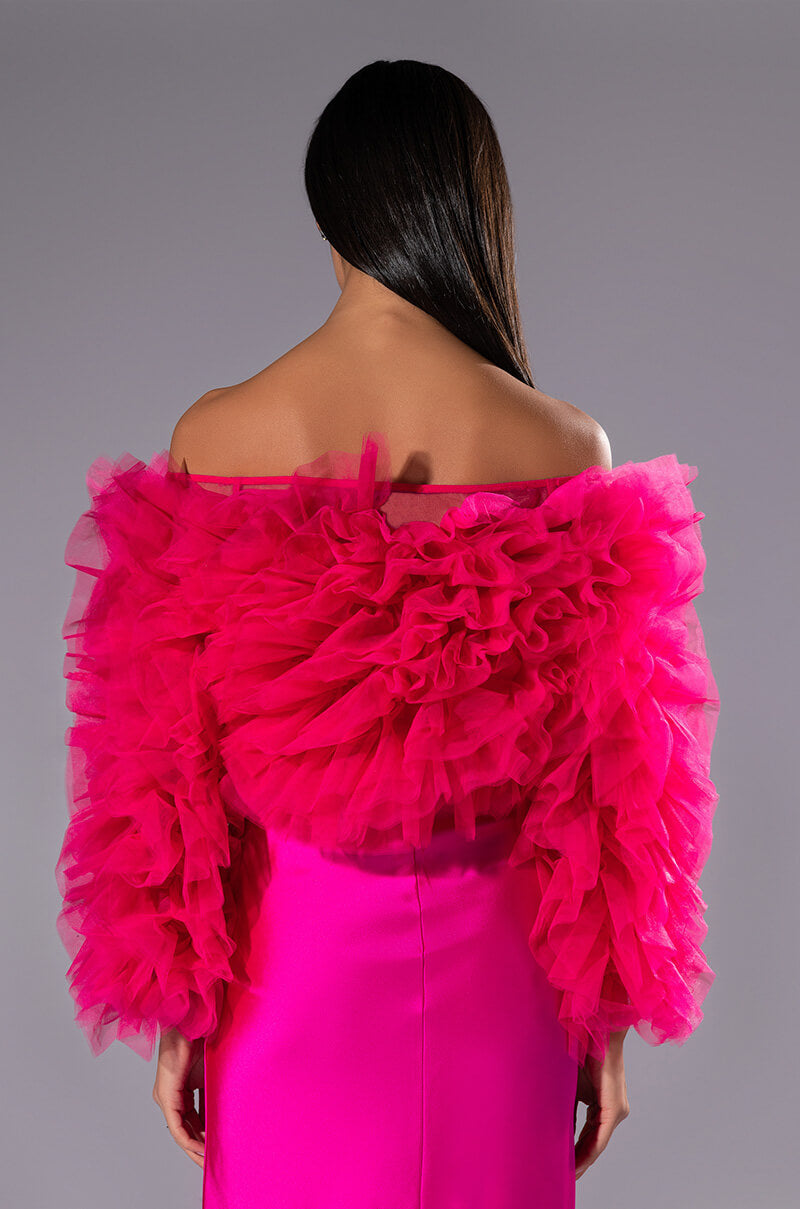 SOLANGE TULLE RUFFLE LONG SLEEVE BLOUSE