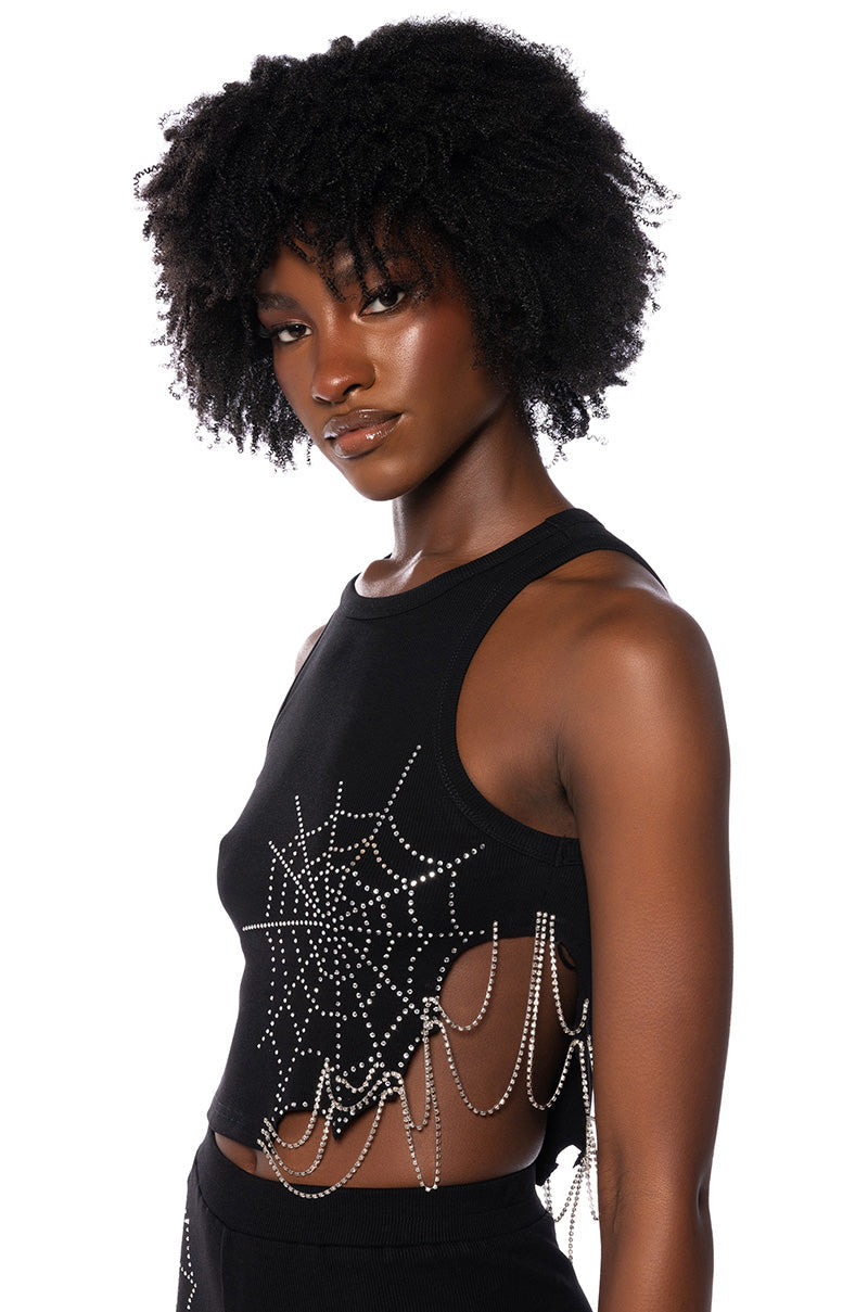 SPIDER WEBS EMBELLISHED CROPPED TANK