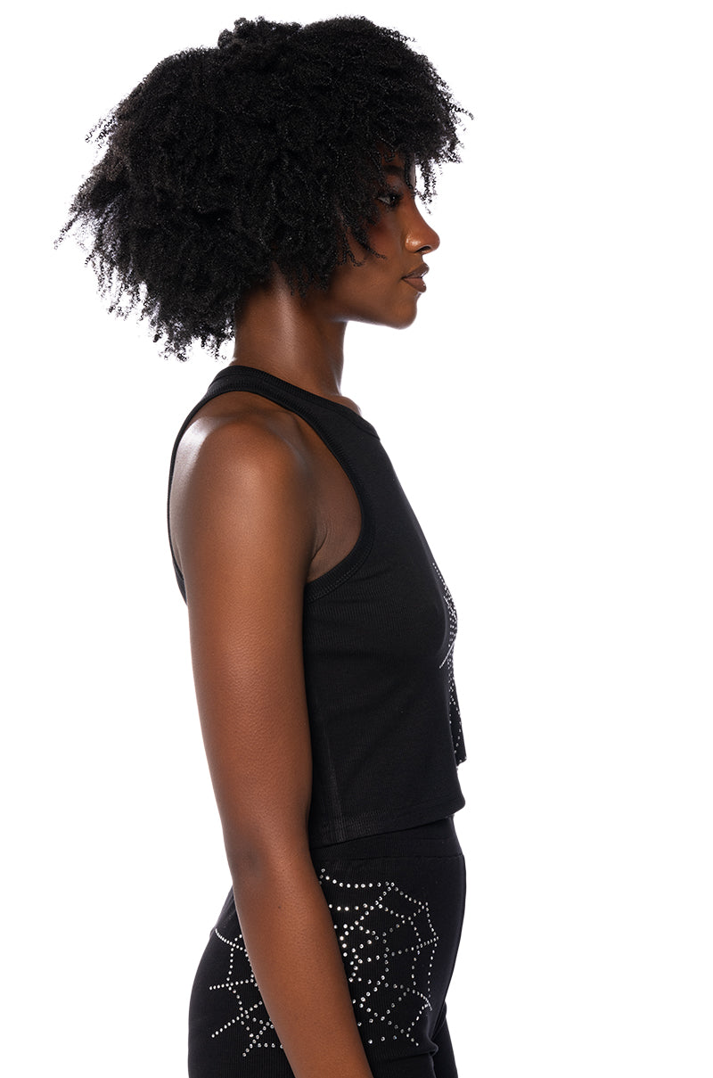 SPIDER WEBS EMBELLISHED CROPPED TANK