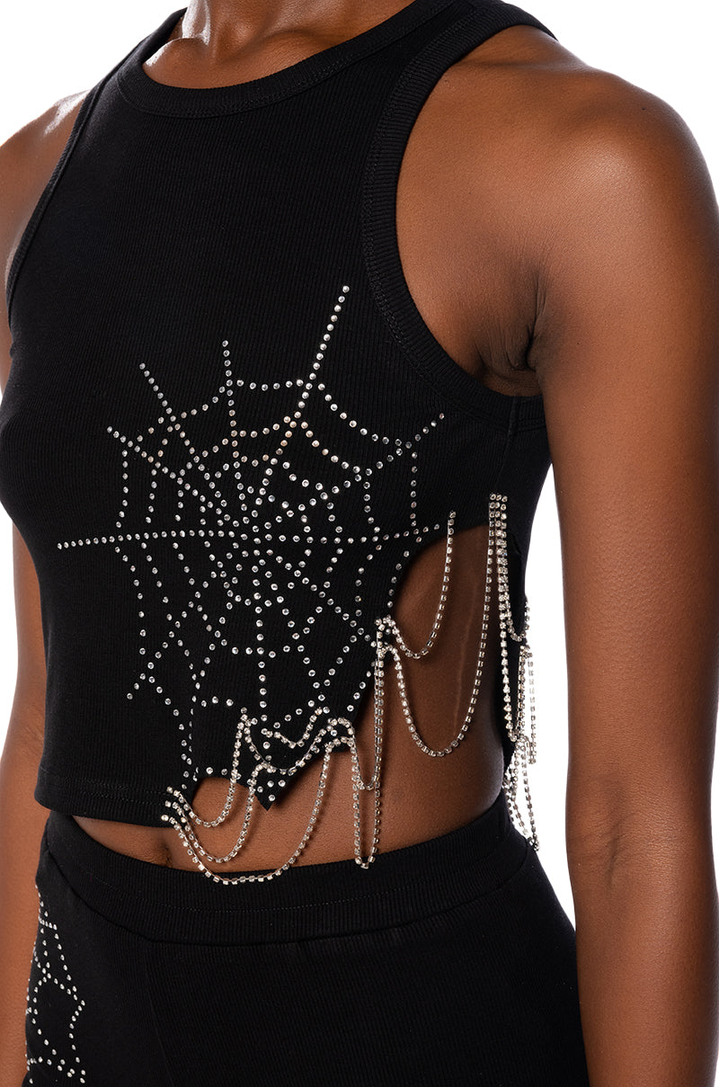 SPIDER WEBS EMBELLISHED CROPPED TANK