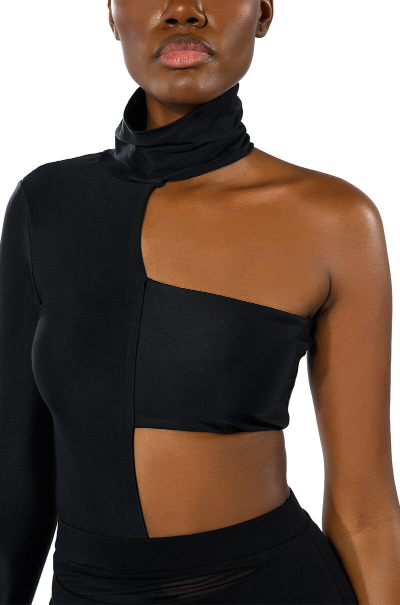 MIA BANDEAU DETAIL MOCK NECK BODYSUIT WITH GLOVE