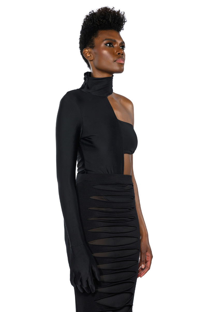 MIA BANDEAU DETAIL MOCK NECK BODYSUIT WITH GLOVE