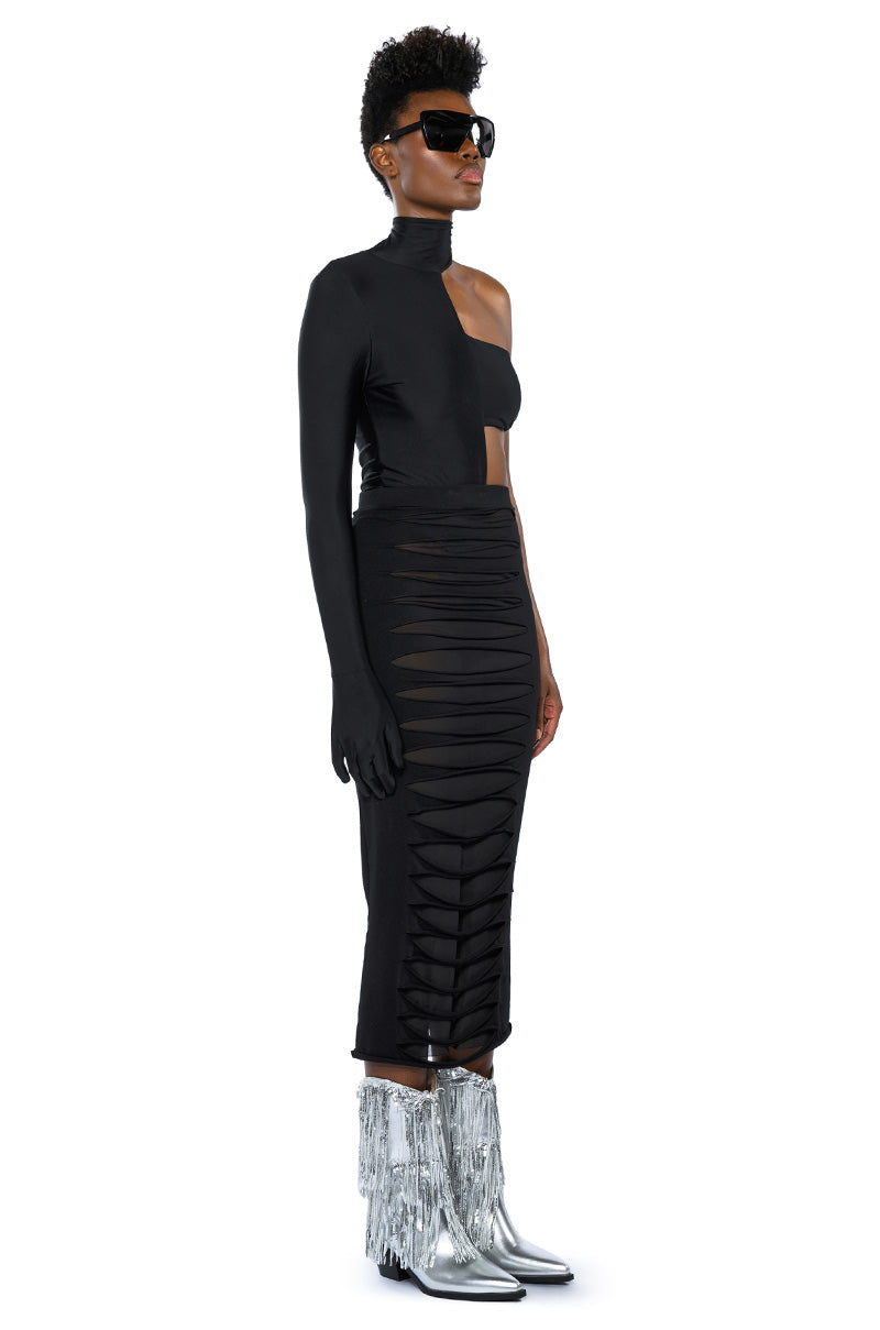 MIA BANDEAU DETAIL MOCK NECK BODYSUIT WITH GLOVE