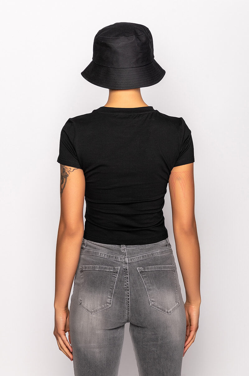 STAY WEIRD RHINESTONE CROPPED T SHIRT