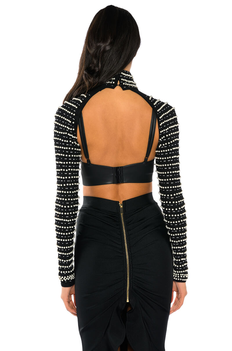 STELLA BEADED ULTRA CROP TURTLENECK LAYERING TOP